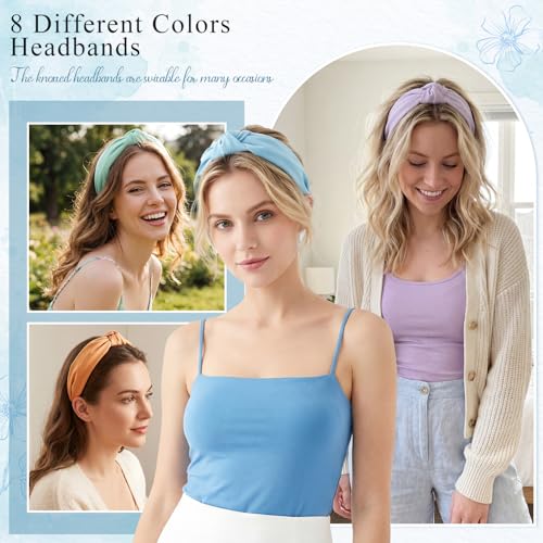 obeoby 8Pcs Girls Headbands, Knotted Headbands for Teen Girls Bachelorette Christmas Pool Party Outfit Light Multicolor Series Summer Hairband Hair Accessories Trendy Stuff - color: Light color series