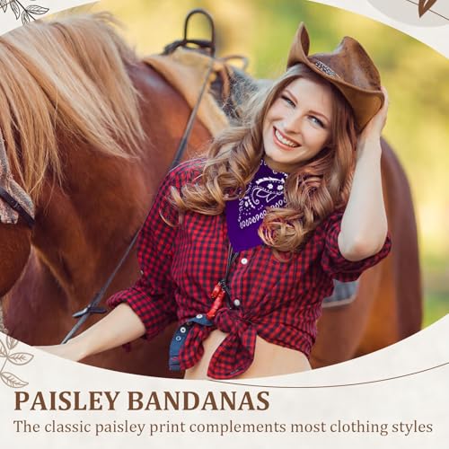 12 Pack Bandanas Unisex Paisley Cowboy Bandanas Bulk Multi Purpose Headband Scarf for Men Women Costume - color: Purple, style: Classic