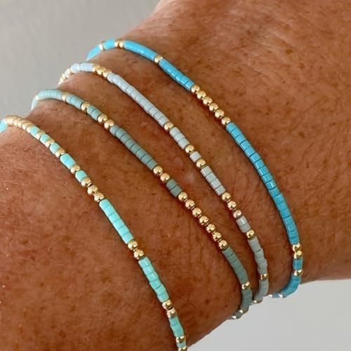 Long tiantian Western Turquoise Beaded Bracelet Set for Women Stackable Cowgirl Bracelets Boho Concho Jewelry Country Concert Rodeo Outfit Accessories Gifts - color: D2:Turquoise Bracelet