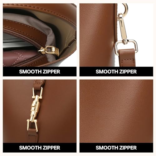GEMIU Leather Bucket Purses for Women Crossbody Bags for Women Small Shoulder Purses with Adjustable Strap Black - color: Brown