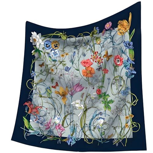 Premium Floral Scarf for Women 35x35 Square Silk Feel-Lightweight Scarves Headscarf Bandanas Wrapping Handbag - color: Wildflower