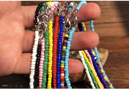PINK TOWN Colorful Beaded Necklace Bohemian Rice Beads Choker Handmade Summer Beach Necklace for Women - color: Colourful