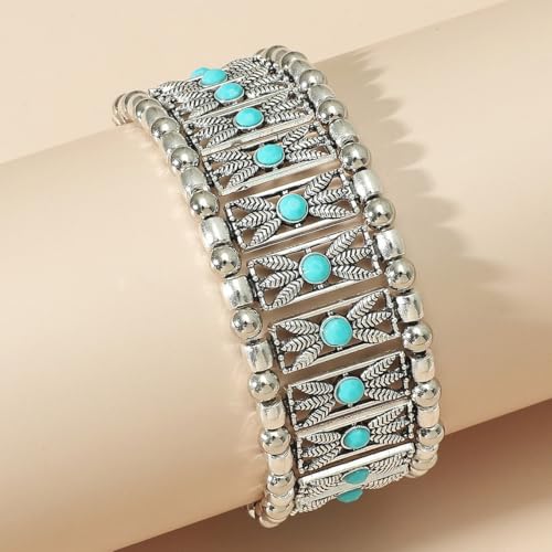 Western Bracelets for Women Vintage Chunky Turquoise Cuff Bracelet Turquoise Country Bracelets Adjustable Boho Cuff Bracelet Western Country Costume Jewelry Accessories - style: Style13