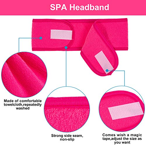 Whaline Spa Facial Headband 4 Packs Head Wrap Terry Cloth Headband Adjustable Stretch Towel Band for Bath, Makeup and Sport (Rose Red) - color: Rose Red
