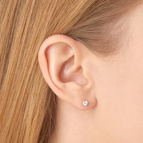Amazon Essentials Plated Sterling Silver Cubic Zirconia Stud Earrings (Round & Princess) - color: White/Rose Gold, size: 5 mm, style: Round Cut