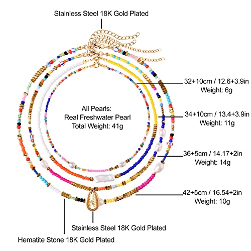 Wellike Freshwater Pearl Beaded Necklace for Women Handmade Boho Colorful Glass Beads Choker Necklace Stainless Steel 18K Gold Plated Bohemian Women Summer Jewelry Gifts - color: KKWX921AMZ