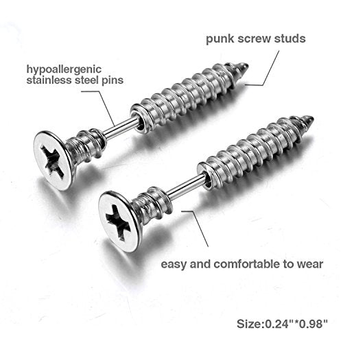 Aroncent 12PCS Stainless Steel Fake Tapers Mens Earrings Illusion Tunnel Cheater Piercing Jewelry Set for Men Women - color: A4-1