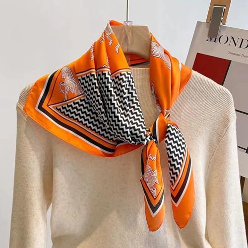 Sumolux Head Hair Scarf for Women Like Satin Silk Scarf Bandana Hair Wrapping Night Large Square Scarves 27.5" - color: Orange Horse