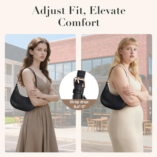 Missnine Purses for Women, Shoulder Bag Small Handbags Vegan Leather Underarm Bags Trendy Hobo Cute Clutch Purse - color: 3-black【adjustable Strap】