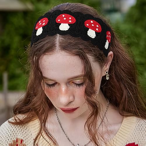 HAIMEIKANG Hippie Hair Bandanas Headbands for Women Boho Headband Knit Hair Bands Floral Head Wrap for Girls (mushroom) - color: mushroom