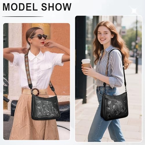 KITEVIUN Crossbody Bags for Women Trendy, Vegan Leather Medium Butterfly Hobo Purse, Women's Shoulder Handbags - color: 07-black