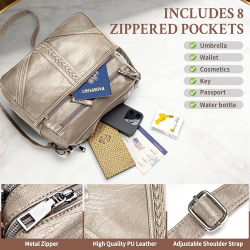 ELDA Crossbody Bags For Women Pocketbooks Soft PU Leather Purses and Handbags Multi Pocket Shoulder Bag - color: X-antique Silver