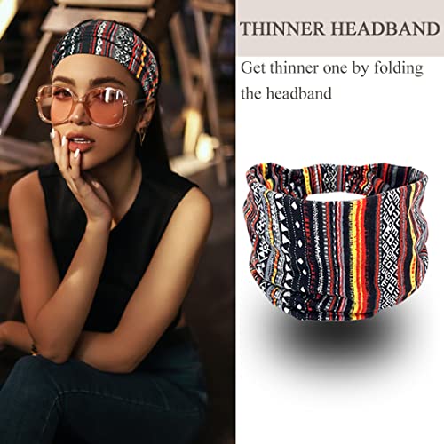 YONUF Wide Boho Headbands for Women Fashion Knotted Headband Yoga Workout Hair Accessories African Head Wrap 4 Pack - color: Print