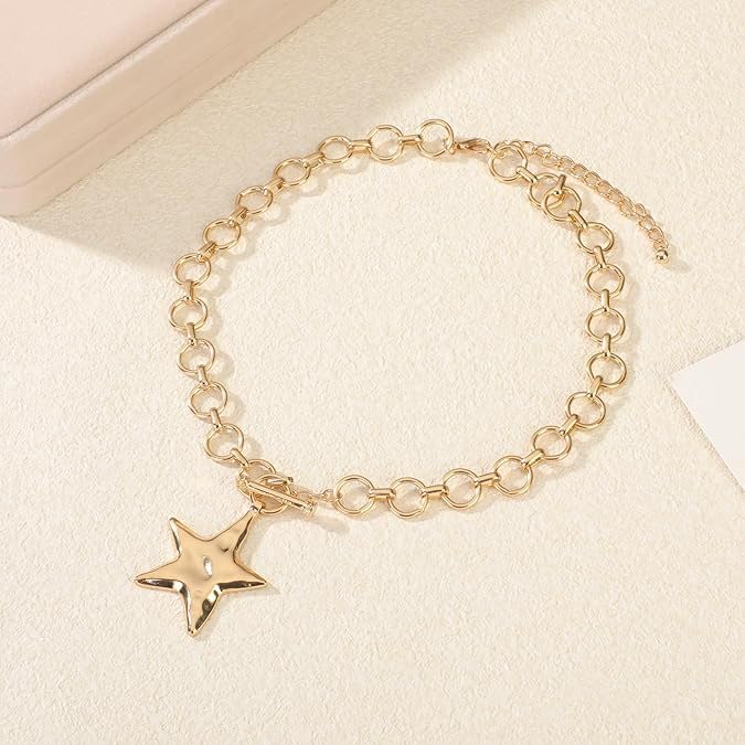 Chunky Necklace for Women Big Star Necklaces for Women Trendy Large Statement Necklace Thick Chain Bold Chunky Jewelry Star Accessories Boho - style: 2 - G