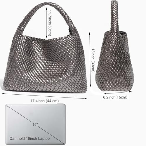 Geelyda Woven Tote Bag for Women with Purse, Fashion Shoulder Hobo Underarm Bags, Large Woven Handmade Work Commuter Day Bags - color: Silver