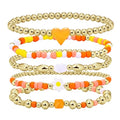 Gold Beaded Bracelets for Women: 14K Gold Bracelets for Women Trendy Dainty Gold Ball Bracelet Stack for Womens - Boho Stretch Bracelets Jewelry Sets with Cross Fashion Accessories Gifts for Women - style: Orange Heart