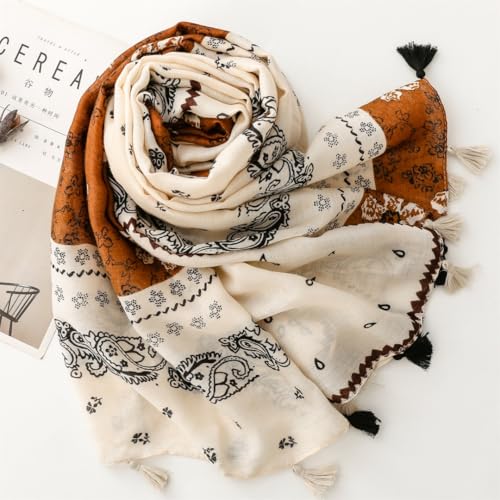 WaJuemy Travel Boho Scarf for Women Casual Lightweight Pashmina Scarves Fashion Multicolor Shawl Wraps with Fringed Beads - color: 33 Beige Boho