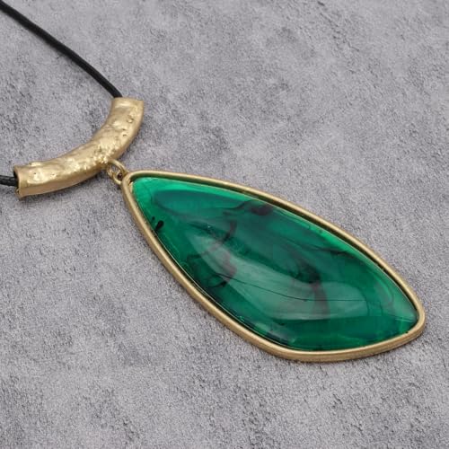 GelConnie Leather Necklace for Women Large Pendant Long Brown Necklace Circle Leather Choker Vintage Sweater Necklace Gold Chunky Boho Necklaces for Women - style: Big Leather Gold Necklace