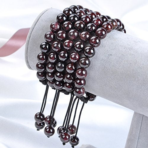 MASSIVE BEADS Natural Healing Power Gemstone Crystal Beads Unisex Adjustable Macrame Bracelets - color: Garnet, size: 8mm