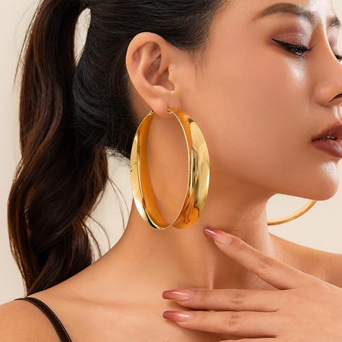 Large Hoop Earrings Lightweight Chunky Earrings for Women Chunky Earrings Big Hoop Earrings for Wedding - style: Hoop-Gold-03