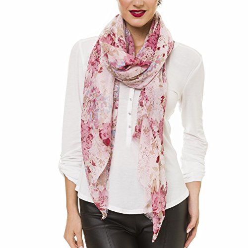 MELIFLUOS DESIGNED IN SPAIN Scarf for Women Lightweight Floral Flower Scarves for Summer Fall Shawl Wrap - color: Barcelona Collection 1 - Pink Floral