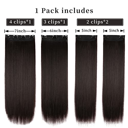 Light Dark Brown Hair Extensions Straight Clip in Hair Extensions Clip ins - Soft and Thick (20 Inches, 4Pcs, #6) - color: 6#