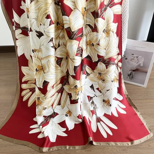 Long Silk Like Scarf Lightweight Satin Scarves Large Sunscreen Shawl Wrap for Women - color: 008.magnolia Red