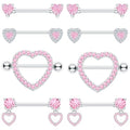 BSJ4U Nipple Ring and Belly Button Ring Set 14G Stainless Steel Sparkly Pink CZ Heart Bar Barbell Nipple Belly Piercing Body Jewelry - style: Cute