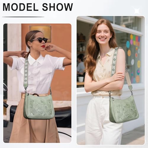 KITEVIUN Crossbody Bags for Women Trendy, Vegan Leather Medium Butterfly Hobo Purse, Women's Shoulder Handbags - color: 04-green