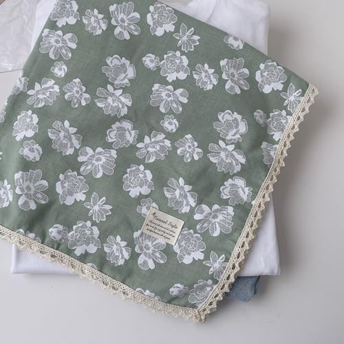 Soft Cotton Like Lace Bandana Headband, Head Wrap, Protective Coverage, Hair Neck Scarf for Women 24 x 24 inch - color: Cas016 - White Flower G