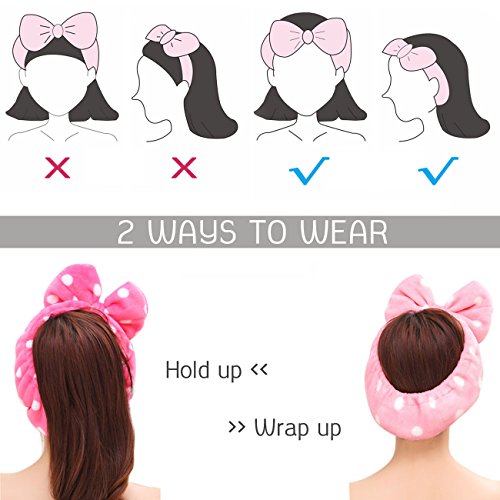 Hairizone Cosmetics Hair Band for Washing Face Shower Spa, Blue | Adjustable, Elastic, Big Bowknot, Wrap and Hold Hair, For Girls - color: Blue