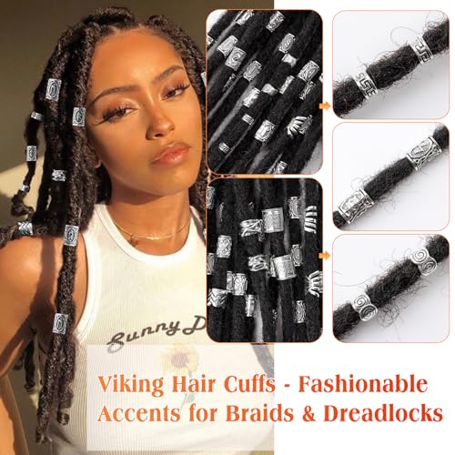 86 Pcs Viking Hair Jewelry 30 Styles Norse Runes Tube Beads，Metal Cuffs for Braids Dreadlock Beads, Hair Accessories Braiding Decorations for Women Men - color: Silver-86pcs