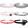 Nova&Aria Chokers Set For Women Heart Choker Necklaces Flower Pendant Velvet Cute Pink Turquoise Blue White Black Choker Necklace Christmas Colorful Lace Chokers - color: Black&Pink B