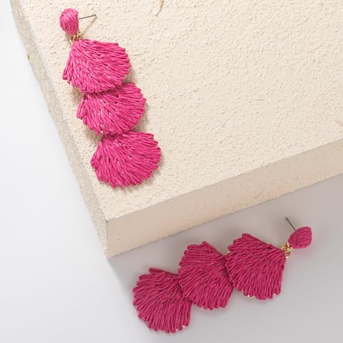 Boho Raffia Earrings Starfish Shell Seashell Dangle Drop Earrings Cute Statemnet Trendy Jewelry Summer Beach Outfits for Women - color: Hot Pink, size: Shell