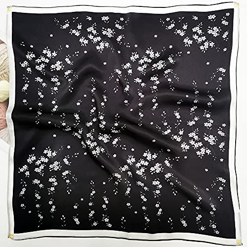 FONYVE 100% Mulberry Silk Scarfs for Women-Lightweight Square Satin Head Scarf-Small Silk Hair Scarf for Sleeping 21"x21" - color: 15 Floral Black
