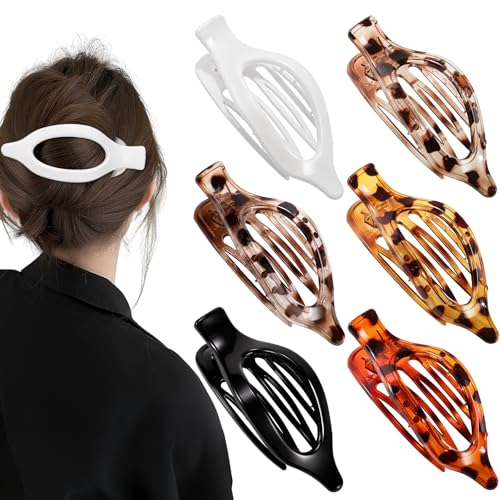Obeoby 6 PCS Flat Hair Clips for Women, French Flat Claw Clips Hair Accessories Barrettes Large Medium Duckbill Stocking Stuffers Christmas Gifts (Tortoiseshell) - color: 4Tortoiseshell,black, white