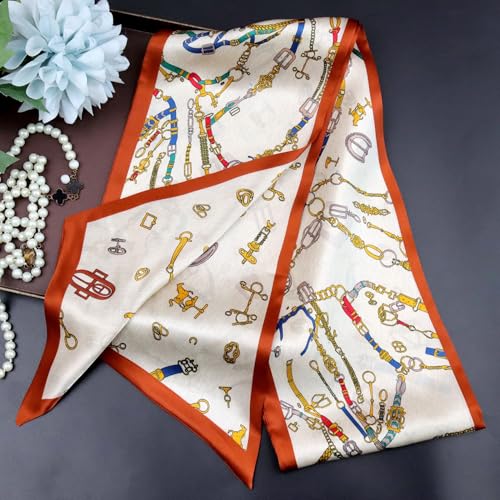 ANDANTINO 100% Silk Scarf for Women 59”*6.3” Long Shawls for Headscarf and Neck- Oblong Hair Wraps with Gift Packed - color: Belts-multicolor