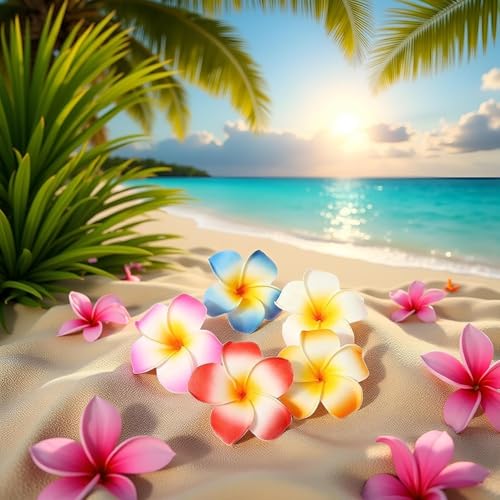 10Pcs 7cm Multicolor Hawaii Plumeria Flower Clips, Artificial Tropical Flower Hair Accessories for Wedding, Beach Party, Artificial Hair Clips and Barrettes