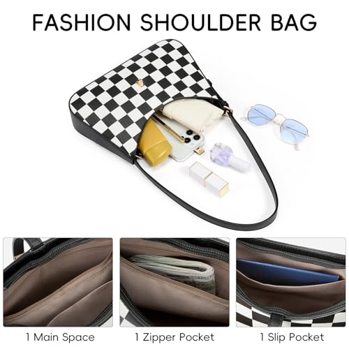 CLUCI Checkered Purses for Women, Shoulder Bag, Handbag Hobo Bags Vegan Leather Crossbody Purse with Adjustable Strap - color: B-checkerboard-small