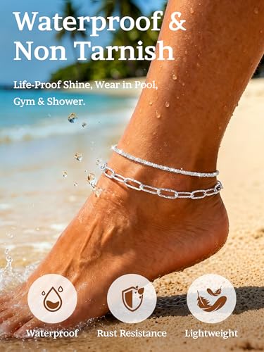 2 PCS Gold/Silver Ankle Bracelets for Women 14K Gold Plated Anklet Set Non Tarnish Waterproof Adjustable Dainty Stackable Layered Hypoallergenic Beach Essentials Summer Jewelry Gift - style: Style4