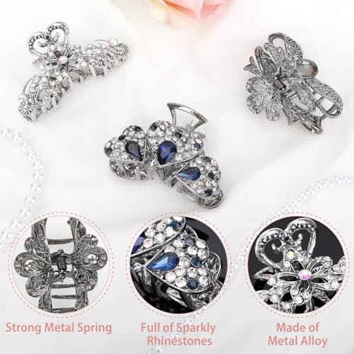 kilofly 3pc Vintage Crystal Hair Claw Clips Long Thick Hair Metal Clamps - color: 3 Medium