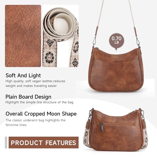 APHISON Trendy Leather Crossbody Purse with Adjustable Strap, Women's Shoulder Handbag - color: 01-brown