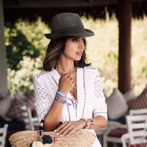 DRESHOW Women Straw Sun Hat Short Brim Panama Travel Fedora Summer Hat Roll Up Beach Cap for Women UPF 50+ - color: 1 Pc Ribbon Straw Hat: Black