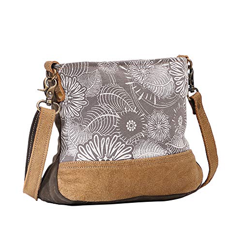 Myra Bag Floral Purses for Women - Genuine Leather and Canvas Floral Purse with Flower Print, Flower Handbags for Women - style: Saplings Shoulder Bag