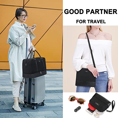 Weekender Bags for Women Overnight Bags with Shoe Compartment 21" Duffle Travel Bag for Traveling Weekend Gift 3pcs Set - color: A9-Nylon-Black
