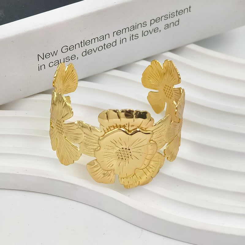 COLORFUL BLING 3PCS Upper Arm Bracelet Gold Silver Chunky Cuff Bracelets Flower Butterfly Armband Set for Women Irregular Minimalist Open Wide Coil Band Bangle Boho Jewelry - style: Set 3
