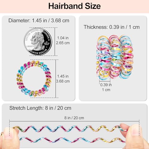 JessLab Spiral Hair Ties, 20 Pcs Traceless Phone Cord Hair Ties No Crease Spiral Bracelet Plastic Coil Ponytail Holders No-Damage Headband Hair Accessory for Girls Women Ladies Gift, Mix Color 5 - color: Mix Color 5