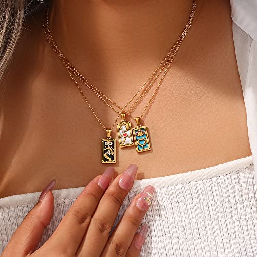 Gold Tarot Card Necklace for Women Men, Non Tarnish 18K Gold Plated Vintage Lucky Charm Square Pendant Talisman Amulet Necklaces Unisex Jewelry - style: The Lovers