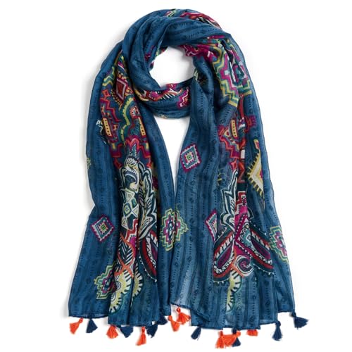 QIUTIMIY Scarf for Women Lightweight Soft Floral Leopard Printed Scarves Fall Winter Fashion Shawl Wrap with Fringe - color: Dblue Red