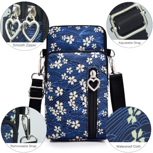 JANKS Small Crossbody Bag for Women - Mini Phone Purses with Crossbody Strap and Wallet - Nylon Arm Bag - color: B-white Flower